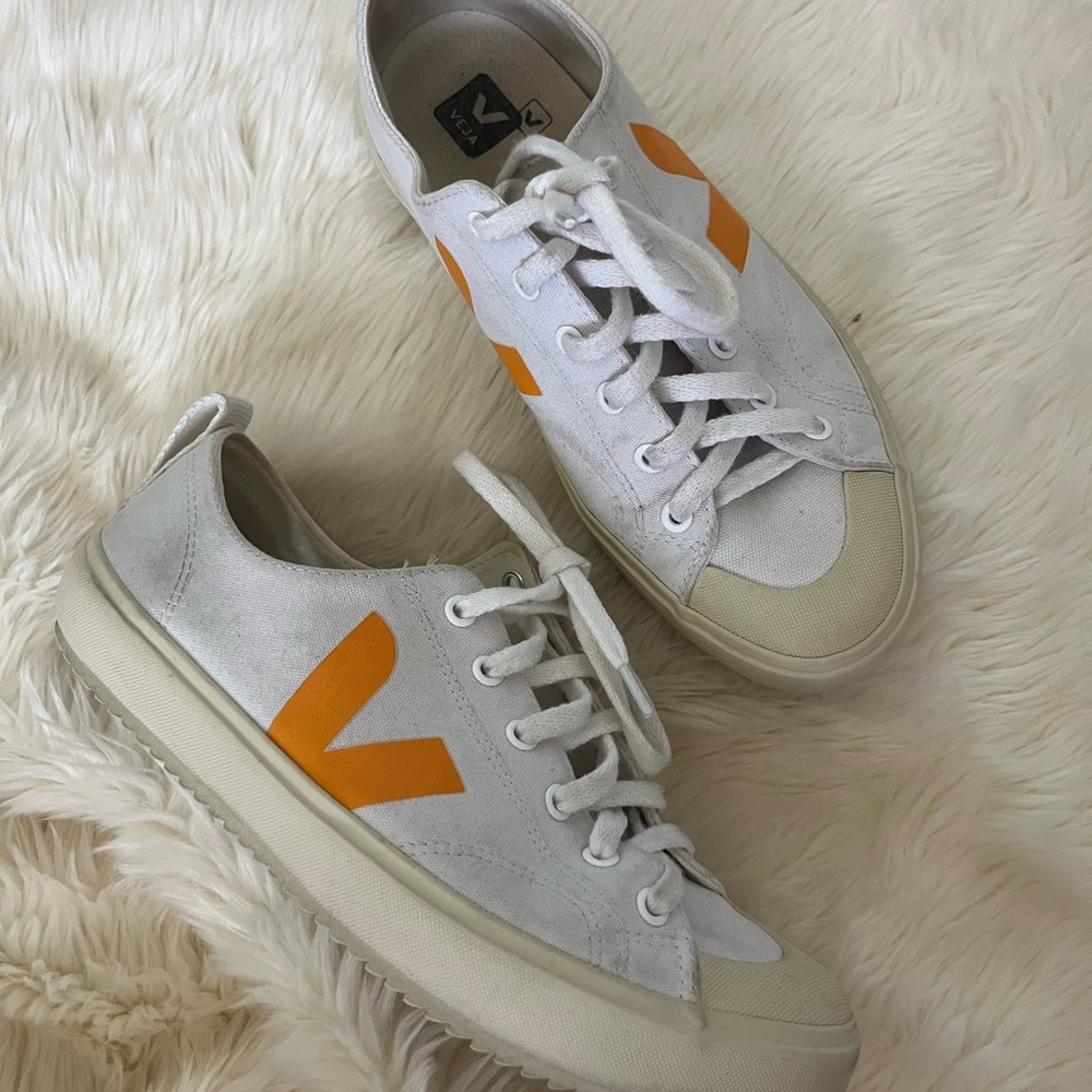 Veja White and Orange Sneakers Minimalist Design